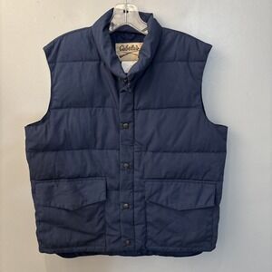 Vintage 90s Cabela's Goose Down Puffer Vest Navy Blue Men's Sz M  Snap Buttons